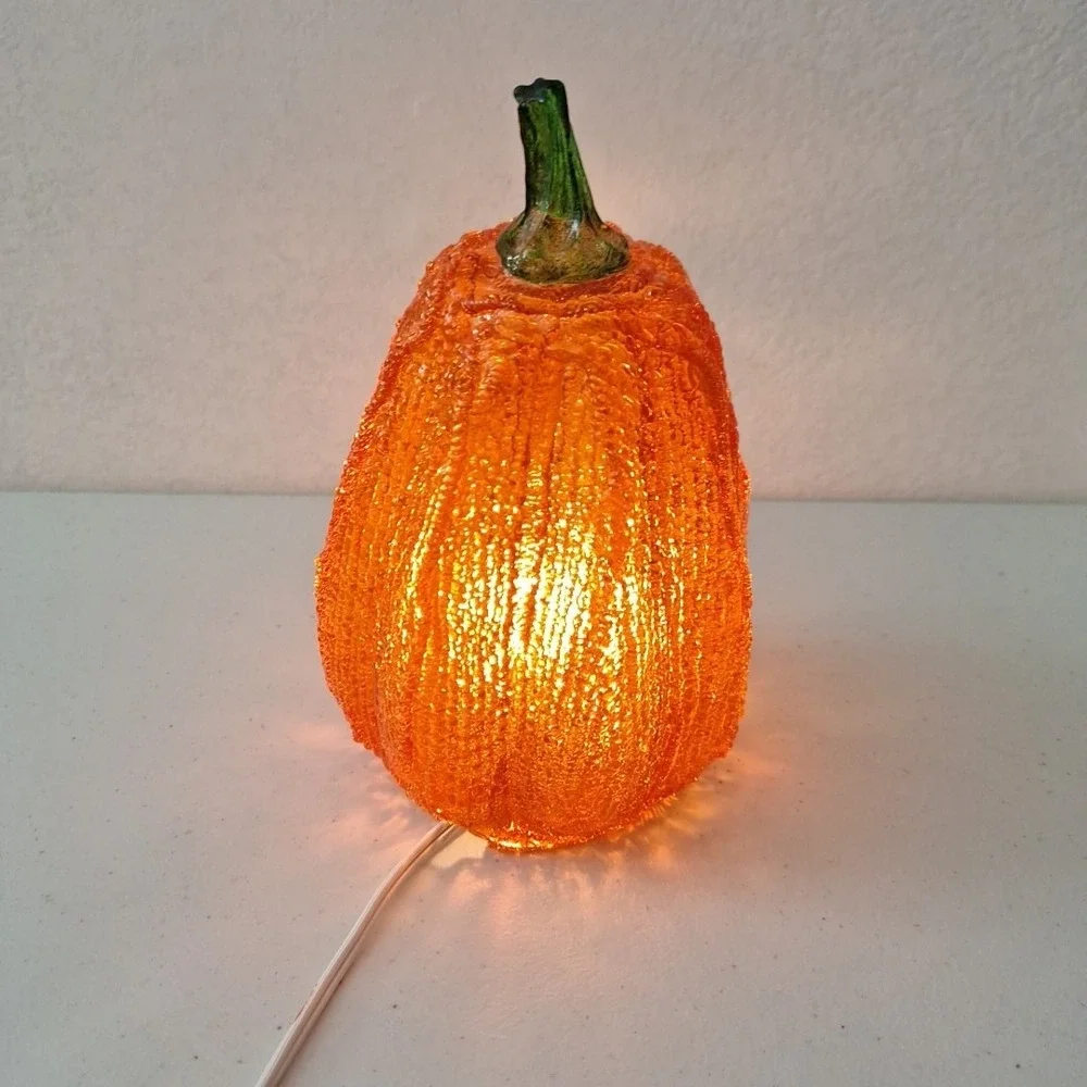 Vintage Halloween Pumpkin Melted Plastic Popcorn Light Up Jack O Lantern Lamp 8
